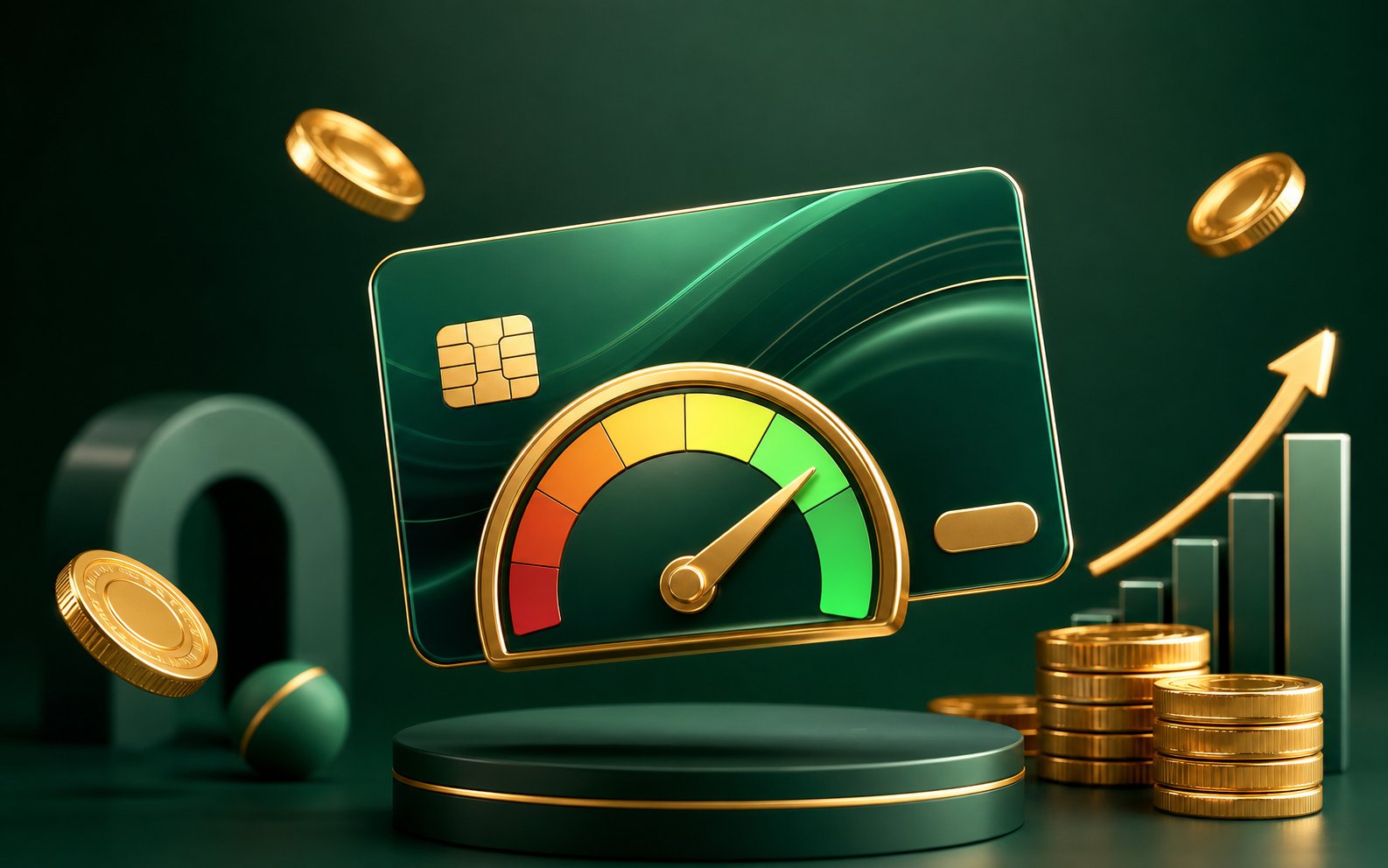 Credit Loan β emerald credit card with rising credit score gauge