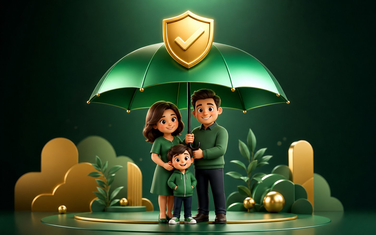 Insurance Services β family protected under a green umbrella with shield
